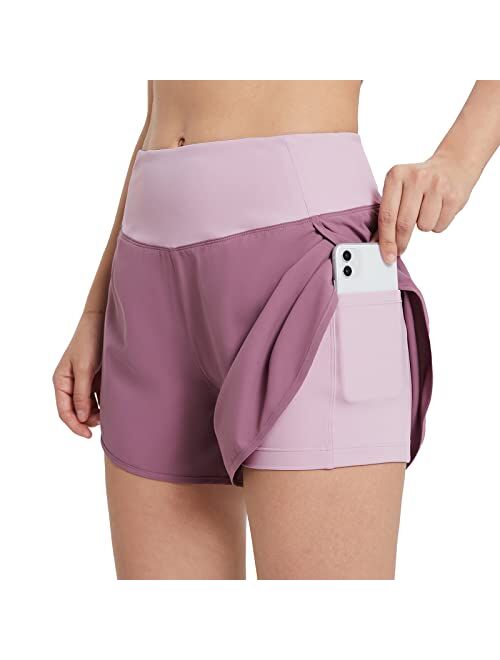 BALEAF Women's 2 in 1 Running Athletic Shorts with Liner Lightweight Quick-Dry Workout Active Yoga Shorts with Pockets