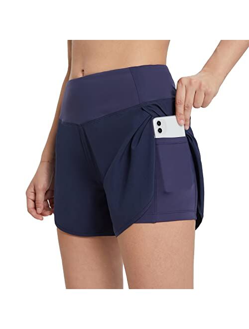 BALEAF Women's 2 in 1 Running Athletic Shorts with Liner Lightweight Quick-Dry Workout Active Yoga Shorts with Pockets