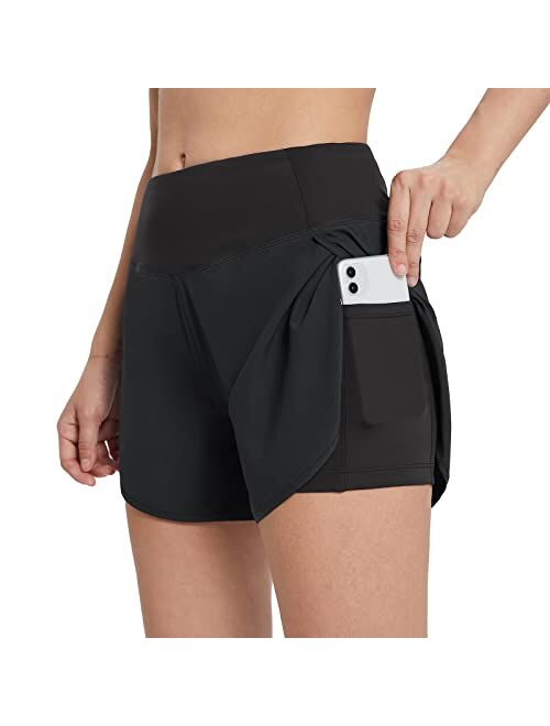 BALEAF Women's 2 in 1 Running Athletic Shorts with Liner Lightweight Quick-Dry Workout Active Yoga Shorts with Pockets