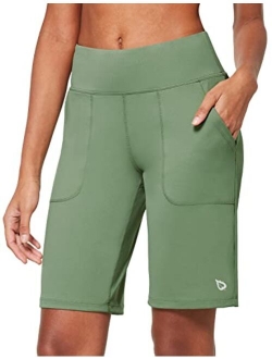 Women's Bermuda Long Shorts 10" Athletic Shorts High Waisted for Running Workout Casual Summer Quick Dry