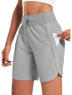 Women's 7" Long Shorts Running Lightweight Athletic Workout Hiking Shorts Unlined Zipper Pocket Quick Dry