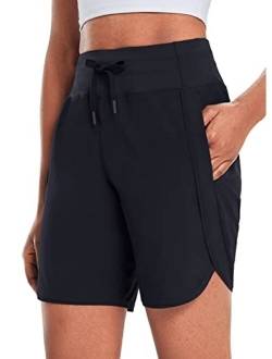 Women's 7" Long Shorts Running Lightweight Athletic Workout Hiking Shorts Unlined Zipper Pocket Quick Dry