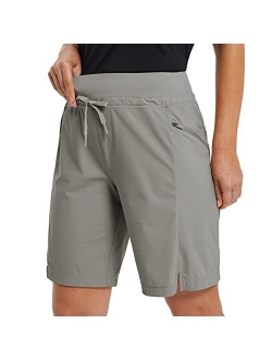 Women's Hiking Long Shorts 9" Quick Dry Bermuda Cargo for Curvy Lightweight Knee Length Shorts w Pockets