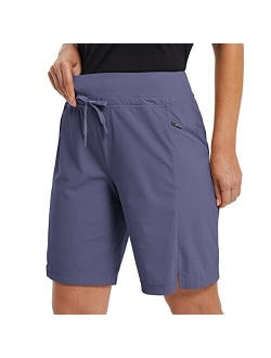 Women's Hiking Long Shorts 9" Quick Dry Bermuda Cargo for Curvy Lightweight Knee Length Shorts w Pockets