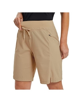 Women's Hiking Long Shorts 9" Quick Dry Bermuda Cargo for Curvy Lightweight Knee Length Shorts w Pockets
