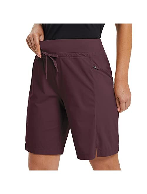 BALEAF Women's Hiking Long Shorts 9" Quick Dry Bermuda Cargo for Curvy Lightweight Knee Length Shorts w Pockets