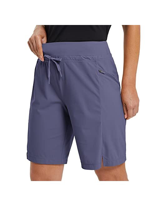 BALEAF Women's Hiking Long Shorts 9" Quick Dry Bermuda Cargo for Curvy Lightweight Knee Length Shorts w Pockets