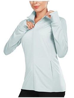 Women's Long Sleeve Shirts UPF 50  Sun Protection Full Zip Athletic Jackets Running Lightweight Zipper Pockets