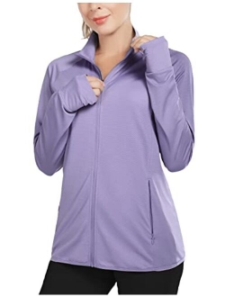 Women's Long Sleeve Shirts UPF 50  Sun Protection Full Zip Athletic Jackets Running Lightweight Zipper Pockets