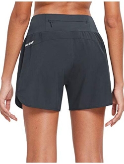 Women's 5" Running Shorts with Liner Quick Dry High Waisted Athletic Gym Lined Shorts Workout Zipper Pocket