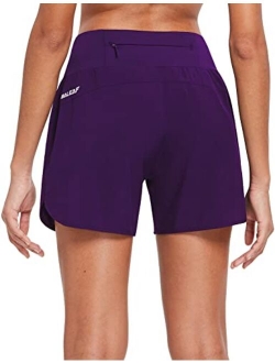 Women's 5" Running Shorts with Liner Quick Dry High Waisted Athletic Gym Lined Shorts Workout Zipper Pocket