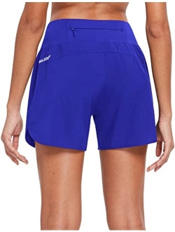 Women's 5" Running Shorts with Liner Quick Dry High Waisted Athletic Gym Lined Shorts Workout Zipper Pocket