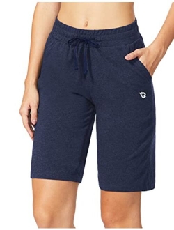 Women's Bermuda Shorts Knee Length Cotton Casual Summer Long Pull On Lounge Walking Exercise Shorts with Pockets