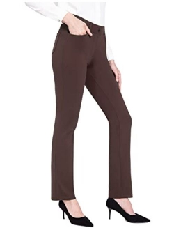 Women's Yoga Dress Pants Stretchy Work Slacks Business Casual Straight Leg/Bootcut Pull on Trousers w 4 Pockets