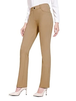 Women's Yoga Dress Pants Stretchy Work Slacks Business Casual Straight Leg/Bootcut Pull on Trousers w 4 Pockets