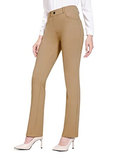 BALEAF Women's Yoga Dress Pants Stretchy Work Slacks Business Casual Straight Leg/Bootcut Pull on Trousers w 4 Pockets