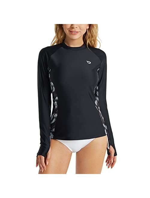 BALEAF Women's UPF 50+ Diving Rash Guard Long Sleeve Thumb Holes Surfing Swim Shirts Printed