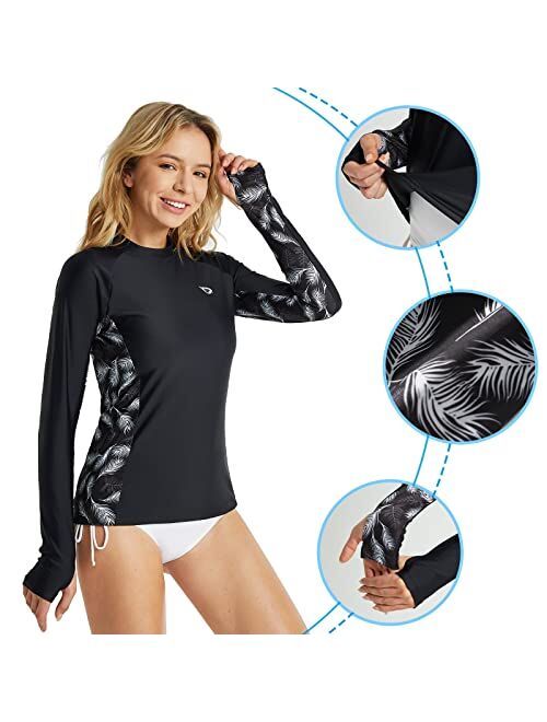 BALEAF Women's UPF 50+ Diving Rash Guard Long Sleeve Thumb Holes Surfing Swim Shirts Printed