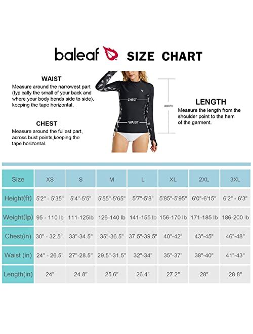 BALEAF Women's UPF 50+ Diving Rash Guard Long Sleeve Thumb Holes Surfing Swim Shirts Printed