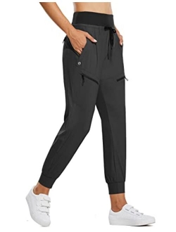 Women's Lightweight Jogger Hiking Pants with Zipper Pockets High Waist Quick Dry