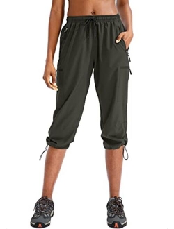 SANTINY Women's Hiking Cargo Pants Lightweight Quick Dry Outdoor Capris for Women Camping Athletic UPF 50 Zipper Pockets