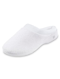 Women's Terry and Satin Slip on Cushioned Slipper with Memory Foam for Indoor/Outdoor Comfort