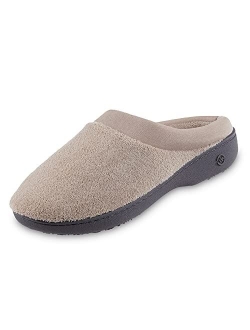 Women's Terry and Satin Slip on Cushioned Slipper with Memory Foam for Indoor/Outdoor Comfort