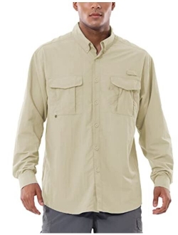 Men's Long Sleeve Hiking Shirts Fishing Button Down Lightweight UPF 50  UV Sun Shirt Nylon Quick Dry