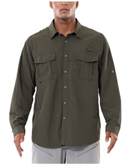 Men's Long Sleeve Hiking Shirts Fishing Button Down Lightweight UPF 50  UV Sun Shirt Nylon Quick Dry