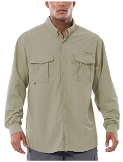 Men's Long Sleeve Hiking Shirts Fishing Button Down Lightweight UPF 50  UV Sun Shirt Nylon Quick Dry