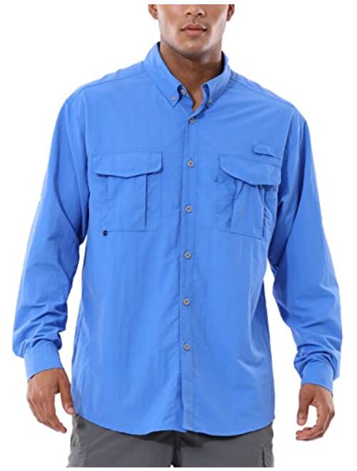 BALEAF Men's Long Sleeve Hiking Shirts Fishing Button Down Lightweight UPF 50+ UV Sun Shirt Nylon Quick Dry