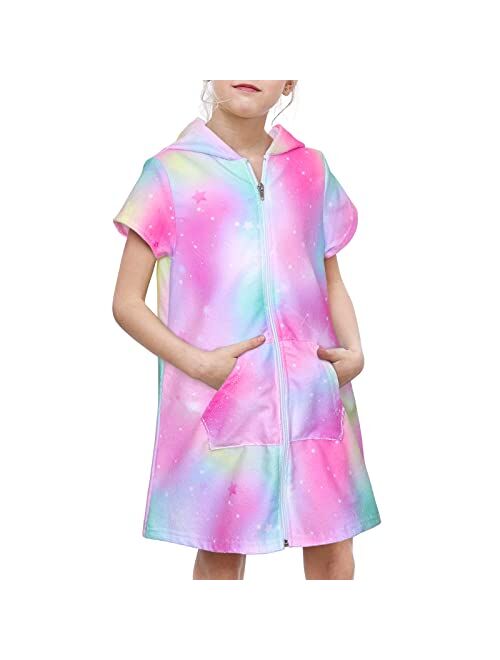 Basumee Girls Swim Cover Up Terry Swimsuit Coverups Hooded Bathing Suit Cover Up for Girls Beach Shower Swimwear