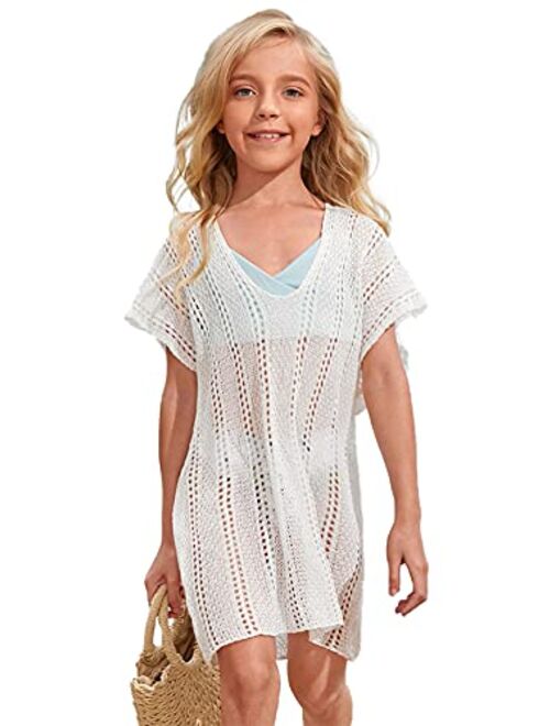 SOLY HUX Girl's Spaghetti Strap Split Hem Crochet Beach Swimsuit Bikini Cover Up