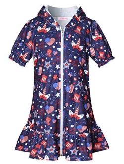 CHILDRENSTAR Girls Swim Coverups Terry Swimsuit Cover-Up Hooded Zip-Up Beach Robe