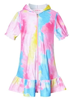 CHILDRENSTAR Girls Swim Coverups Terry Swimsuit Cover-Up Hooded Zip-Up Beach Robe