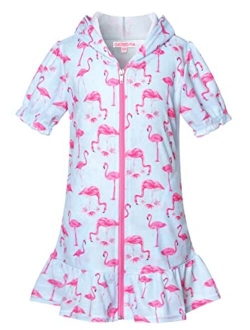 CHILDRENSTAR Girls Swim Coverups Terry Swimsuit Cover-Up Hooded Zip-Up Beach Robe