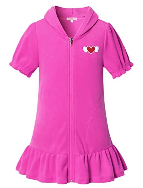 CHILDRENSTAR Girls Swim Coverups Terry Swimsuit Cover-Up Hooded Zip-Up Beach Robe