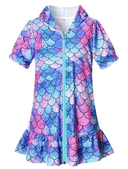 CHILDRENSTAR Girls Swim Coverups Terry Swimsuit Cover-Up Hooded Zip-Up Beach Robe