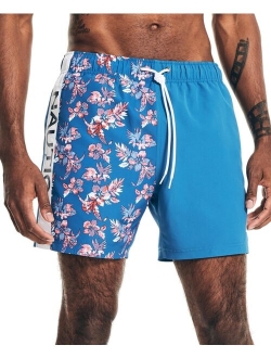 Men's Tropical-Print Colorblocked Swim Shorts