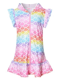 CHILDRENSTAR Girls Swim Coverups Terry Swimsuit Coverup Zip-Up Beach Flutter Sleeve Robe