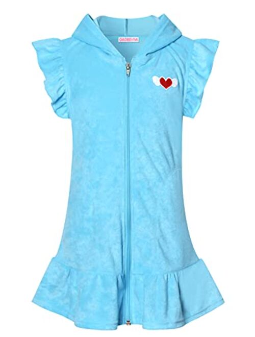 CHILDRENSTAR Girls Swim Coverups Terry Swimsuit Coverup Zip-Up Beach Flutter Sleeve Robe