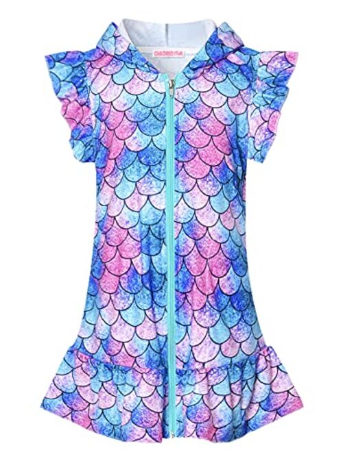 CHILDRENSTAR Girls Swim Coverups Terry Swimsuit Coverup Zip-Up Beach Flutter Sleeve Robe