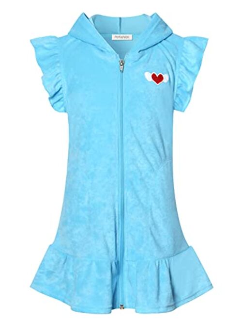 Perfashion Swimwear Cover Up for Girls Terry Swim Cover Ups Hooded Kids Zip-up Cover-ups