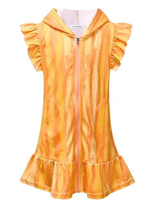 Perfashion Swimwear Cover Up for Girls Terry Swim Cover Ups Hooded Kids Zip-up Cover-ups