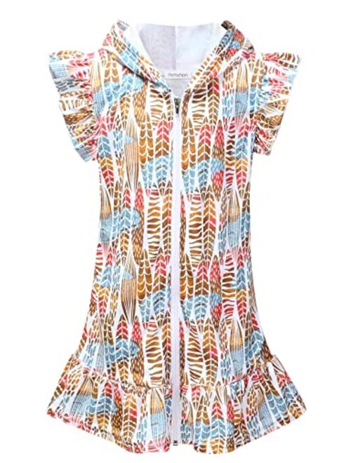 Perfashion Swimwear Cover Up for Girls Terry Swim Cover Ups Hooded Kids Zip-up Cover-ups