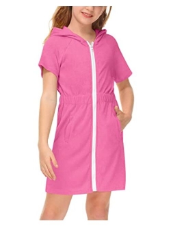 BesserBay Girl's Zip Up Terry Cover Up Hooded Bathrobe with Pockets 4-12 Years