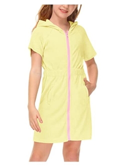 BesserBay Girl's Zip Up Terry Cover Up Hooded Bathrobe with Pockets 4-12 Years