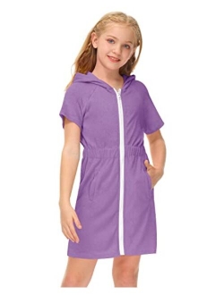 BesserBay Girl's Zip Up Terry Cover Up Hooded Bathrobe with Pockets 4-12 Years