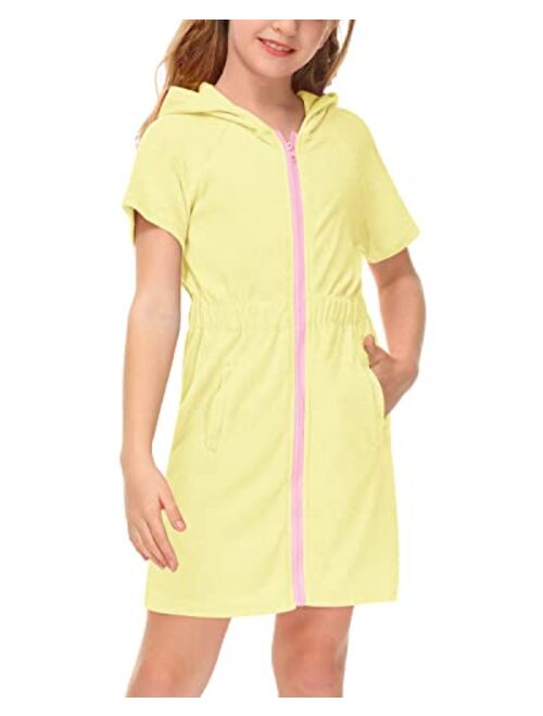 BesserBay Girl's Zip Up Terry Cover Up Hooded Bathrobe with Pockets 4-12 Years