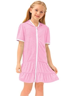 BesserBay Girl's Zip-Up Terry Cover Up Cozy Bathrobe with Hood 3-12 Years